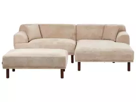 3 vietų kampinė sofa HOLT, smėlio spalvos, su otomanu, kairinė