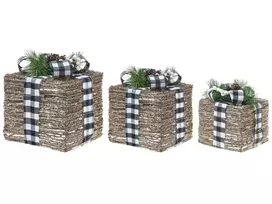 3 dalių Kalėdinių LED dekoracijų rinkinys ARRESKOV Kalėdinės dovanos 20/25/30 cm rudas
