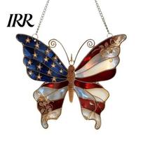 Butterfly Window Pendant Independence Day Suncatcher Ornament Faux Stained Glass Acrylic Indoor Outdoor Patriotic for Wall S A