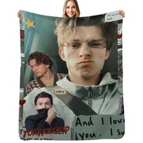 Tom Holland koliažas Mesti pledas Itin minkštas jaukus pledas snaudimui miegui Size: 75*100cm, Weight: 230 GSM black