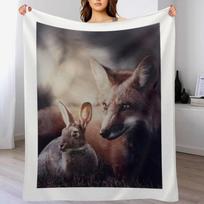 Fox and rabbit Throw Blanket Ultra Plush Cozy Blanket for Napping Sleeping Size: 75*100cm, Weight: 230 GSM