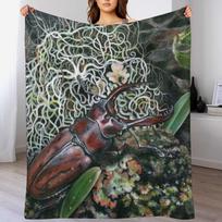 Stag beetle Throw Blanket Stain Resistant Cozy Warm Blanket Size: 75*100cm, Weight: 230 GSM