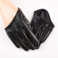Gold Solid Color Woman Lady Winter Half Palm Gloves Leather Gloves Five Finger Mitten Women Mitts juoda