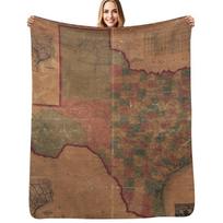 Pressler's Map of the State of Texas (1862) Throw Blanket Lightweight Warm Blanket for Indoor Outdoor Use Size: 75*100cm, Weight: 230 GSM