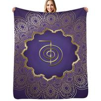 Reiki Healing Cho Ku Rei, Golden Mandala Throw Blanket Lightweight Warm Blanket for Travel Camping Size: 75*100cm, Weight: 230 GSM