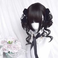 Synthetic Short Curly Double Ponytail Bun Cosplay Flower Bun Head Wig Halloween Harajuku Wig  Girl