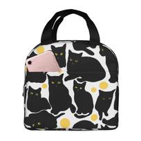 Interesting Black Cat Pattern Lunch Bags Insulated Bento Box Lunch Tote Leakproof Picnic Bags Thermal Bag for Woman Girl School One Size