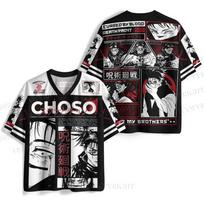 Jujutsu Kaisen Choso Black Red Manga 3D Print Jersey Y2K Short Sleeve T Shirt Men Women Dark Anime Streetwear Sport Top 4XL