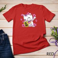 Dabbing Maneki Neko Japanese Lucky Cat and Sakura Flowers Unisex T-shirt 9 L
