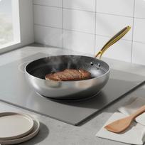 stainless steel Frying Pan MultiCooktop Compatible Skillet Flat Bottom Wok Professional Cookware for 22CM without Lid
