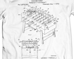 1975 Foosball Table Patent T-Shirt: Soccer Table Art M