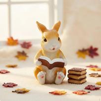 Bunny Reading Book Figurine Cute Design Hare Statue HandPainted Resin Sculpture for
