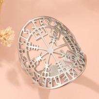 Dawapara Vegvisir Adjustable Ring Norse Runic Compass Protection and Guidance Amulet  Stainless Steel Jewelry