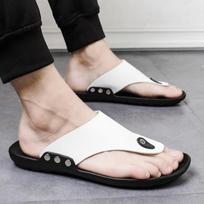 Flip Flops Men Summer Slippers Beach Sandals Comfortable Casual Shoes Fashion Black Non Slip Bathroom Shoes Men Slides 44 balta