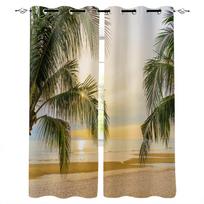 Seaside Palm Trees Close-Up Summer Landscape Window Curtains Scenic Curtains for Living Room Decorative Items Living Room 135W x 60H(cm)