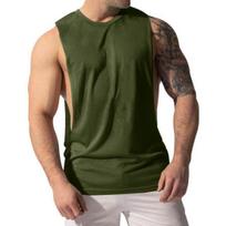 Men Sport Gym Tank Top Sleeveless Crew Neck Breathable Sweat Absorption Loose Casual Slim Fit Summer Vest Shirt L armijos žalia spalva