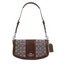 COACH Andrea 24 classic logo buckle closure cow leather patchwork hand shoulder bag medium size women's oak color maple brown ruda