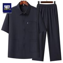 Men's Summer Thin Casual Short-Sleeve Lapel Set 43/185 tamsiai mėlyna spalva