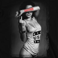 Censored Middle Finger Sexy Girl American Flag T-Shirt S
