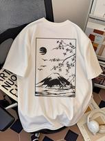 Mount Fuji Japanese Landscape Graphic T-Shirt Y2K Minimalist Unisex Tee M