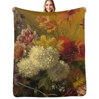 George Jacobus Johannes van Os Still Life with Flowers Throw Blanket Warm Plush Fuzzy Blanket for Living Room Size: 75*100cm, Weight: 230 GSM