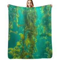 Green Underwater Kelp Throw Blanket Faux Fur Soft Warm Blanket for Bed Size: 75*100cm, Weight: 230 GSM