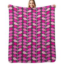 Mid-Century Danish Leaves, Fuchsia Pink and Gray Throw Blanket Modern Design Soft Blanket for Home Decor Size: 75*100cm, Weight: 230 GSM
