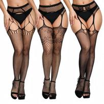3 Pcs Fishnet Pantyhose Sexy Thigh-High Stockings Suspender Stockings For Women Garter Belt Stockings Hollow Out Pattern Tights One Size(45-85kg)