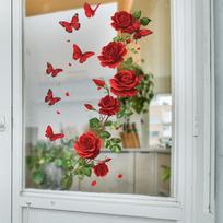 1Pc Watercolor Romantic Rose Glass Stickers Suitable For Wall Decoration Bedroom Bathroom And Living Room ryškiai rožinė