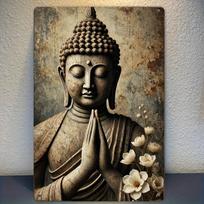 Vintage Buddha Statue Metal Wall Art -   Rustic Iron Sign with Serene Ancient Stone Buddha Design, Perfect for Home, Office, Ca 20X30CM
