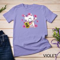 Dabbing Maneki Neko Japanese Lucky Cat and Sakura Flowers Unisex T-shirt 11 M