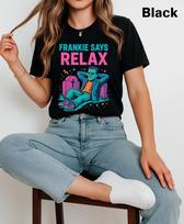 Frankie Says Relax Halloween Tee: Retro 80s Frankenstein T-Shirt S