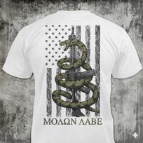 Molon Labe Come And Take It - Distressed Snake Rifle Flag T-Shirt: Patriotic 2nd Amendment 2XL