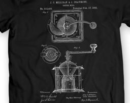 Vintage Coffee Grinder Patent T-Shirt: Coffee Lover Gift M