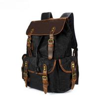 Men's and Women's Backpacks Retro Shoulder Travel Bag Computer Travel Bag Waxed Canvas with Crazy Horse Bag chaki
