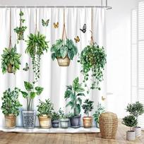 Green Plants Shower Curtain Tropical Plant Bonsai Rabbit Cactus Bath Curtains Polyester Fabric Home Bathroom Decor With Hooks 90x180cm-35x70in