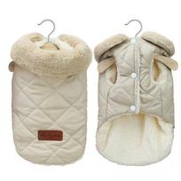 Warm Chihuahua Dog Cat Clothes Winter Fur Collar Small Dogs Puppy Coat Thick Cotton Pet Jacket Outfits Clothes for Small Dog Pug S smėlis