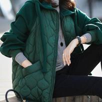 Large Size Loose Stitching Hooded Thick Down Padded Jacket Women Winter Warm Fashion Casual Thick Outerwear With Pockets M žalia