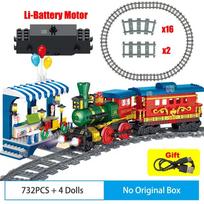Technical Christmas Steam Train City Car Electric Model Rechargeable Lithium Battery Motor Building Blocks Toys For Gifts