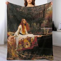 New The Lady of Shalott by John William Waterhouse (1888) Throw Blanket Lightweight Warm Blanket for Travel Camping Size: 75*100cm, Weight: 230 GSM