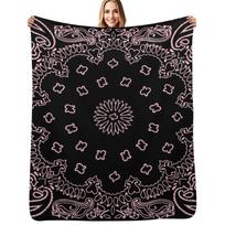 Bandana Black and Pink Throw Blanket All Weather Soft Throw Blanket for Sofa Size: 75*100cm, Weight: 230 GSM