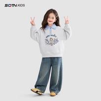Girls' Polo Collar Long Sleeve Sweatshirt 130 pilka spalva
