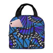 Blue Butterfly Pattern Print Lunch Bags Insulated Bento Box Lunch Tote Leakproof Picnic Bags Thermal Bag for Woman Girl School One Size