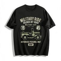Military Ride 1945 Army Jeep Off Road Graphic Tee Pure Cotton T-shirt S įvairiaspalvis