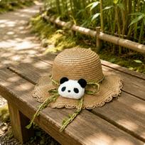 Cartoon Panda Beach Hat Breathable Children's Sun Protection Headwear for Outdoor, Travel, Khaki S