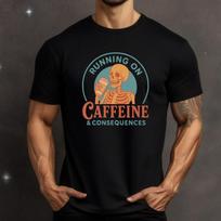 Skeleton Coffee Addict T-Shirt: Running on Caffeine, Unisex Fit S