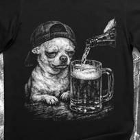 Tired Chihuahua Drinking Beer Funny Meme Shirt, Sad Stressed Dog Party Humor Graphic Tee M
