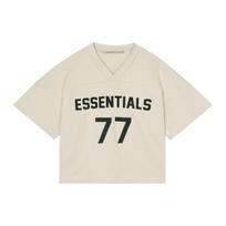 Fear Of God Essentials Ss22 Football Tee Wheat Digital 77 Velvet V-Neck Short Sleeve Drop Shoulder T-Shirt Women Tops FOG-SS22-520