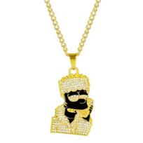 Hip Hop Men Rhinestone Cartoon Simpson Pendant Necklace Twist Chain Jewelry Gift auksinė