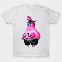 Men Black Print T-shirt Patrick Star No-Cut Transfer Paper Print Cotton Tshirt S